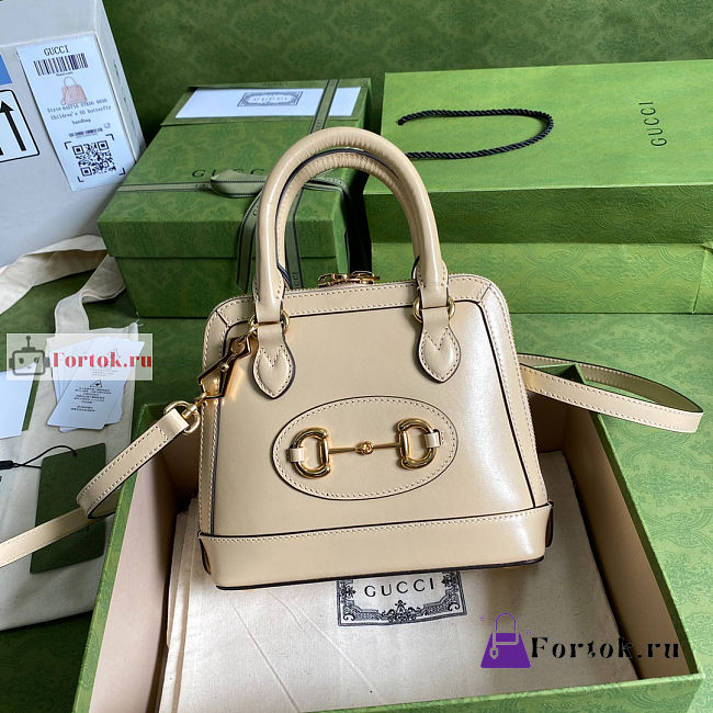 Gucci Mini Horsebit 1955 Top Handle Bag Beige 640716 20x19x7.5cm - 1