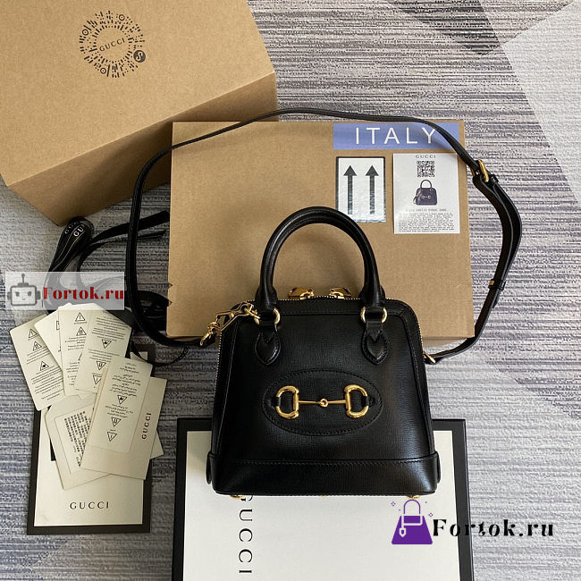 Gucci Mini Horsebit 1955 Top Handle Bag Black 640716 20x19x7.5cm - 1