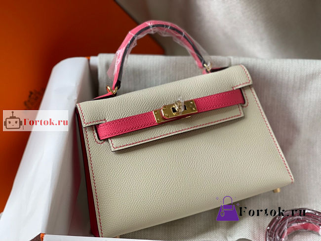 Hermes Mini Kelly With Top Handle White/Pink 19cm - 1