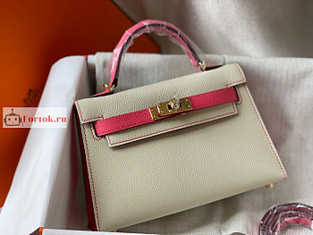 Hermes Mini Kelly With Top Handle White/Pink 19cm