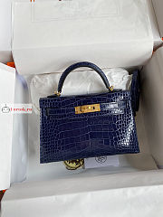 Hermes Mini Kelly With Top Handle In Crocodile Leather Blue 19cm - 1