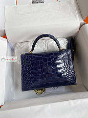 Hermes Mini Kelly With Top Handle In Crocodile Leather Blue 19cm - 6