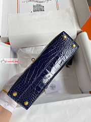 Hermes Mini Kelly With Top Handle In Crocodile Leather Blue 19cm - 5