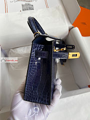 Hermes Mini Kelly With Top Handle In Crocodile Leather Blue 19cm - 4