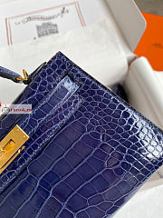 Hermes Mini Kelly With Top Handle In Crocodile Leather Blue 19cm - 3