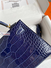 Hermes Mini Kelly With Top Handle In Crocodile Leather Blue 19cm - 2