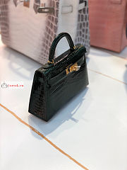 Hermes Mini Kelly With Top Handle In Crocodile Leather Green 19cm - 5