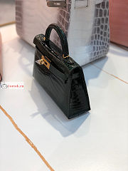 Hermes Mini Kelly With Top Handle In Crocodile Leather Green 19cm - 4