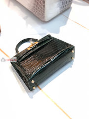 Hermes Mini Kelly With Top Handle In Crocodile Leather Green 19cm - 3