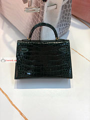 Hermes Mini Kelly With Top Handle In Crocodile Leather Green 19cm - 2