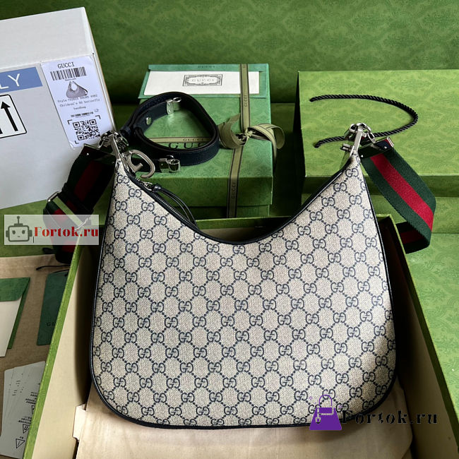 Gucci Large Attache Shoulder Bag GG Canvas Beige/Blue 702823 35x32x6cm - 1