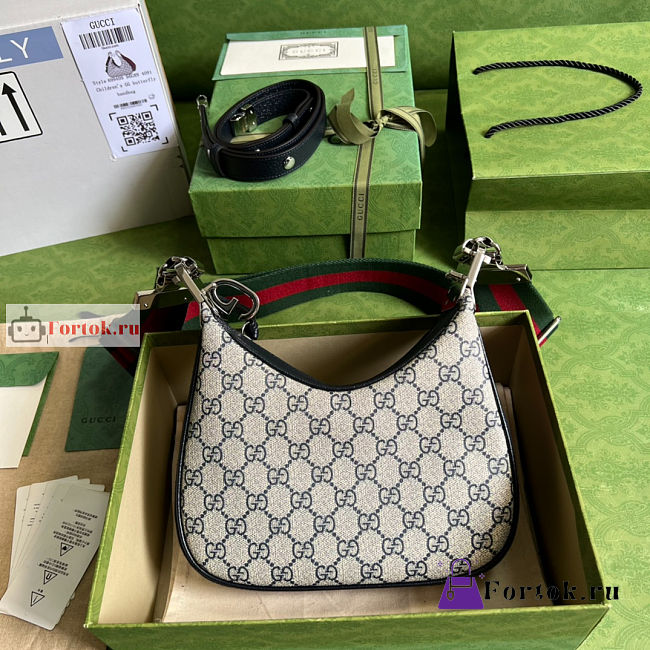 Gucci Small Attache Shoulder Bag GG Canvas Beige/Blue 699409 23x22x5cm - 1