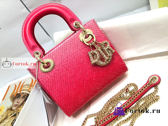 Dior Mini Lady Dior Bag Bead Embroidery Pink M0505 17×15×7cm - 1