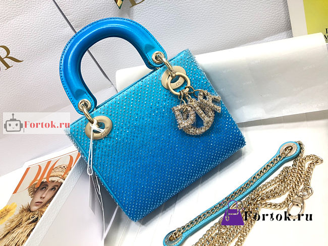 Dior Mini Lady Dior Bag Bead Embroidery Blue M0505 17×15×7cm - 1