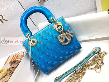 Dior Mini Lady Dior Bag Bead Embroidery Blue M0505 17×15×7cm