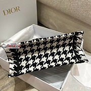 Small Dior Book Tote Black and White Houndstooth Embroidery (26.5