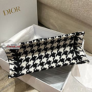 Dior Small Book Tote Macro Houndstooth Embroidery Black/White M1265 26.5x21x14cm - 5