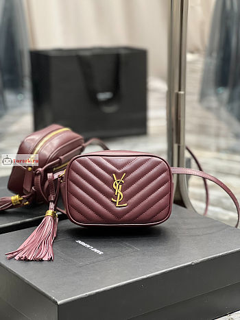 Ysl Lou Belt Bag In Leather Burgundy 614031 15.5x10.5x5.5cm