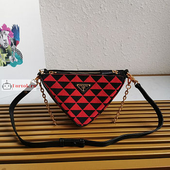 Prada Mini Symbole Leather/Fabric Bag Red Cherry 1BC176 26x16x13cm