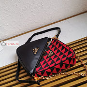 Prada Mini Symbole Leather/Fabric Bag Red Cherry 1BC176 26x16x13cm - 6