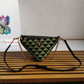 Prada Mini Symbole Leather/Fabric Bag Green 1BC176 26x16x13cm