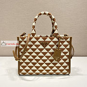 Prada Small Symbole Jacquard Fabric Handbag Tobacco Brown 1BA354 28x22x9cm - 1