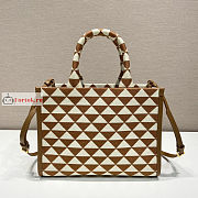 Prada Small Symbole Jacquard Fabric Handbag Tobacco Brown 1BA354 28x22x9cm - 6