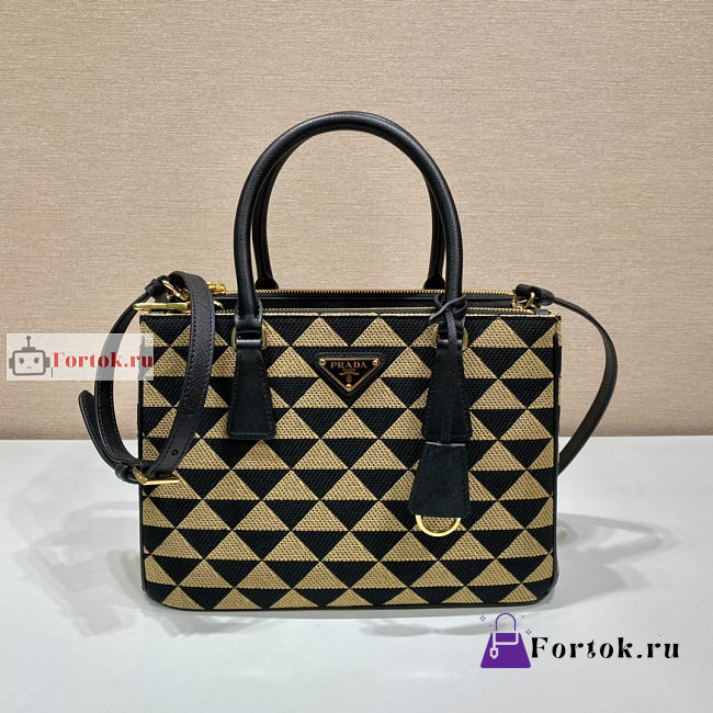 Prada Small Galleria Embroidered Fabric Beige 1BA863 28x19.5x12cm - 1