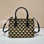 Prada Small Galleria Embroidered Fabric Beige 1BA863 28x19.5x12cm - 4