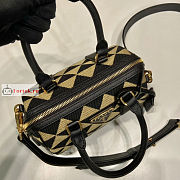 Prada Symbole Jacquard Fabric Top Handle Bag Beige 1BB846 20x14x11cm - 6
