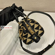 Prada Symbole Jacquard Fabric Top Handle Bag Beige 1BB846 20x14x11cm - 4