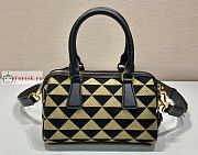 Prada Symbole Jacquard Fabric Top Handle Bag Beige 1BB846 20x14x11cm - 3