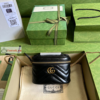 Gucci Mini GG Marmont Top Handle Bag Black 699515 16x10.5x5.5cm