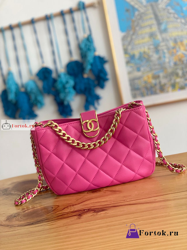 Chanel Hobo Handbag Lambskin Leather Pink AS3476 17x23x7cm - 1