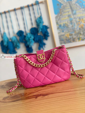 Chanel Hobo Handbag Lambskin Leather Pink AS3476 17x23x7cm