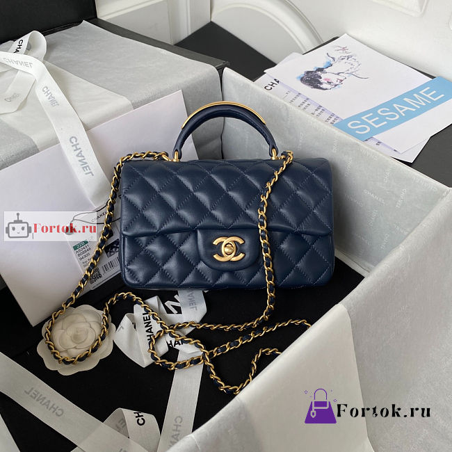 Chanel Mini Flap Bag With Top Handle Navy Blue AS2431 20x12x6cm - 1