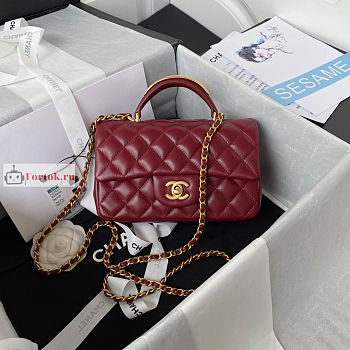 Chanel Mini Flap Bag With Top Handle Burgundy AS2431 20x12x6cm