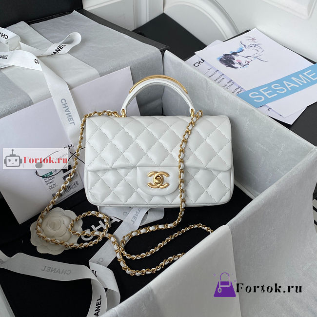 Chanel Mini Flap Bag With Top Handle White AS2431 20x12x6cm - 1