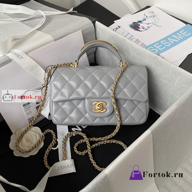 Chanel Mini Flap Bag With Top Handle Gray AS2431 20x12x6cm - 1