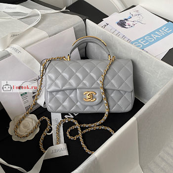 Chanel Mini Flap Bag With Top Handle Gray AS2431 20x12x6cm