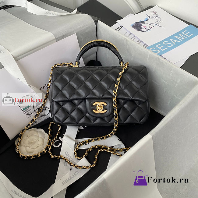 Chanel Mini Flap Bag With Top Handle Black AS2431 20x12x6cm - 1