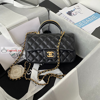 Chanel Mini Flap Bag With Top Handle Black AS2431 20x12x6cm