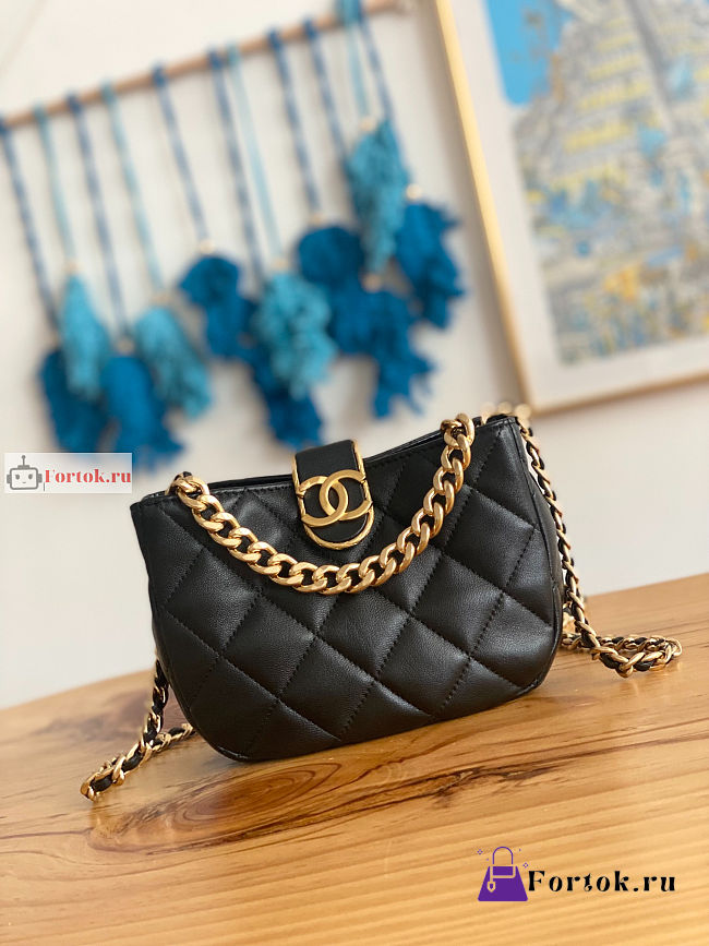 Chanel Small Hobo Handbag Lambskin Leather Black AS3475 12.5x19x6.5xcm - 1