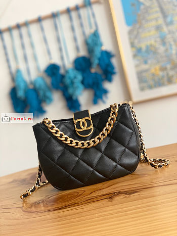 Chanel Small Hobo Handbag Lambskin Leather Black AS3475 12.5x19x6.5xcm