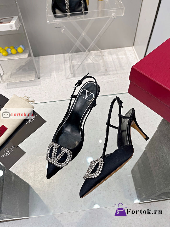 Valentino VLogo Signature Slingback Pump In Satin Black  - 1