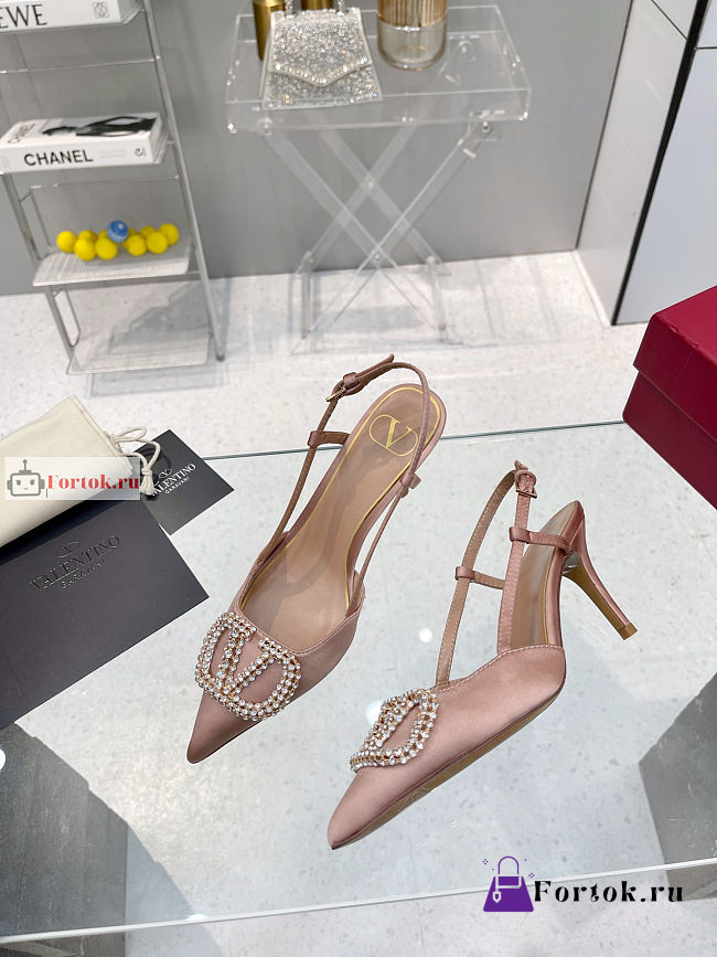 Valentino VLogo Signature Slingback Pump In Satin Beige - 1