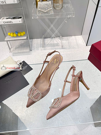 Valentino VLogo Signature Slingback Pump In Satin Beige