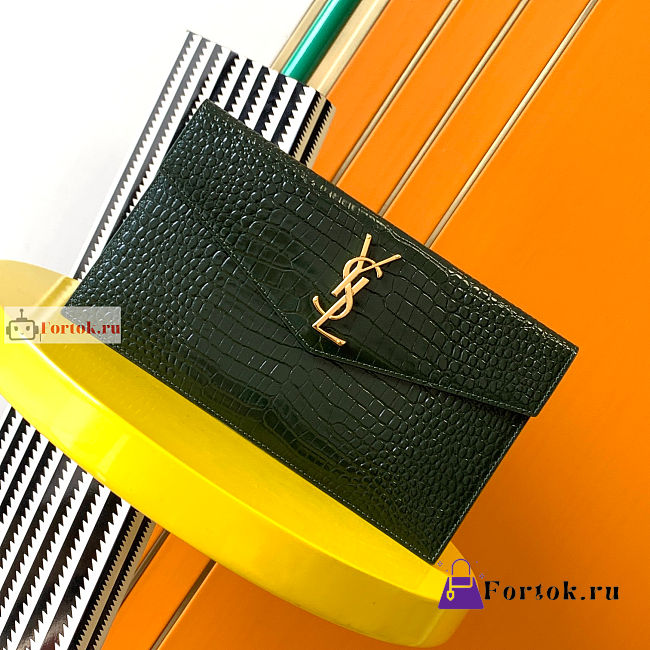 Ysl Uptown Pouch In Crocodile Embossed Green 565739 27×16×2cm  - 1