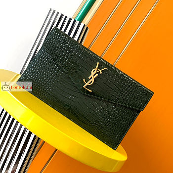 Ysl Uptown Pouch In Crocodile Embossed Green 565739 27×16×2cm 