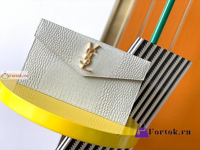 Ysl Uptown Pouch In Crocodile Embossed White 565739 27×16×2cm  - 1